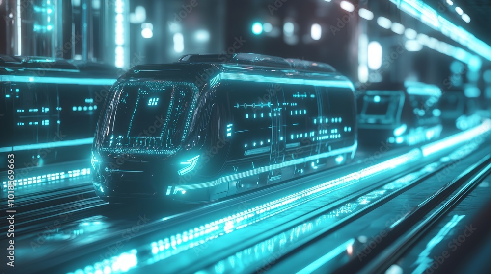 Futuristic Public Transportation System with Smart Buses and Real-time Tracking in Ray Tracing 3D Illustration Futuristic Public Transportation System with Smart Buses and Real-time Tracking in Ray Tracing 3D Illustration