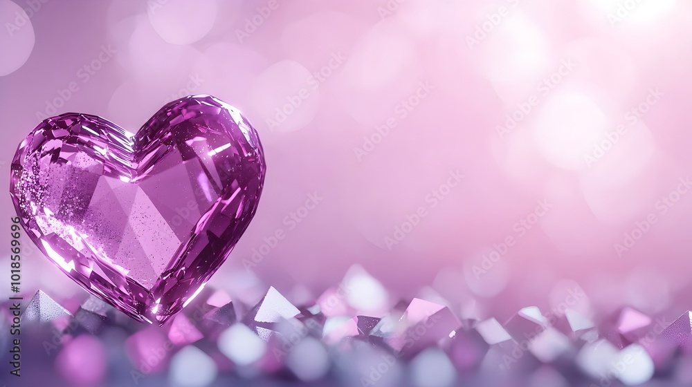 Fototapeta premium Enchanting Crystal Heart with Ethereal Light Refraction - A Mystical Aura of Shimmering Facets and Delicate Glow
