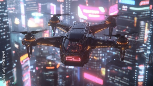 Futuristic Drone Delivery System in Urban Setting - Ray Tracing 3D Illustration