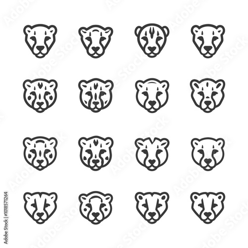 Cheetah Head Icons with Different Spots and Patterns photo