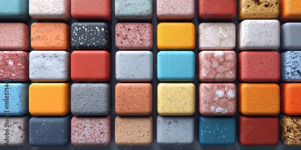Abstract Pattern of Colorful Tiles with Varying Textures Abstract Pattern of Colorful Tiles with Varying Textures