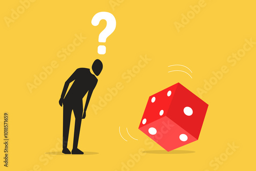 Businessman throwing dice and guesses the number