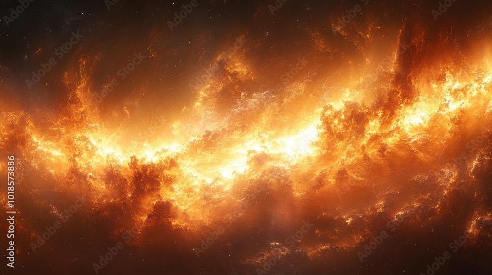 Fototapeta premium Cosmic Inferno A Blazing Nebula of Fire and Stardust