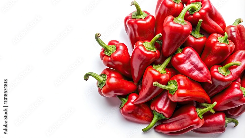 Aerial view of isolated red peppers on white background Aerial view of isolated red peppers on white background