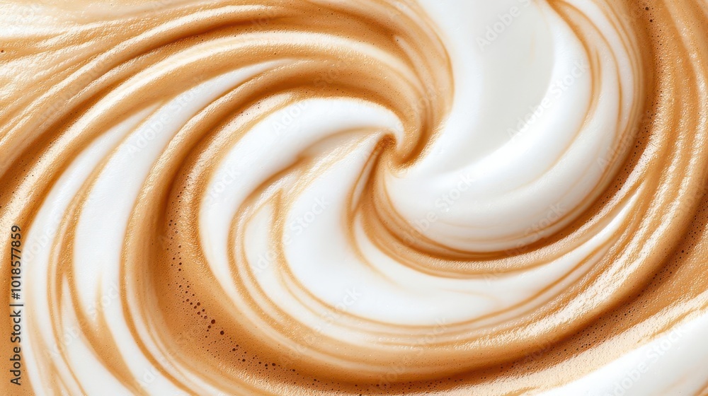 Close-up of swirling wind patterns etched into latte foam, latte art etching, nature s motion Close-up of swirling wind patterns etched into latte foam, latte art etching, nature s motion