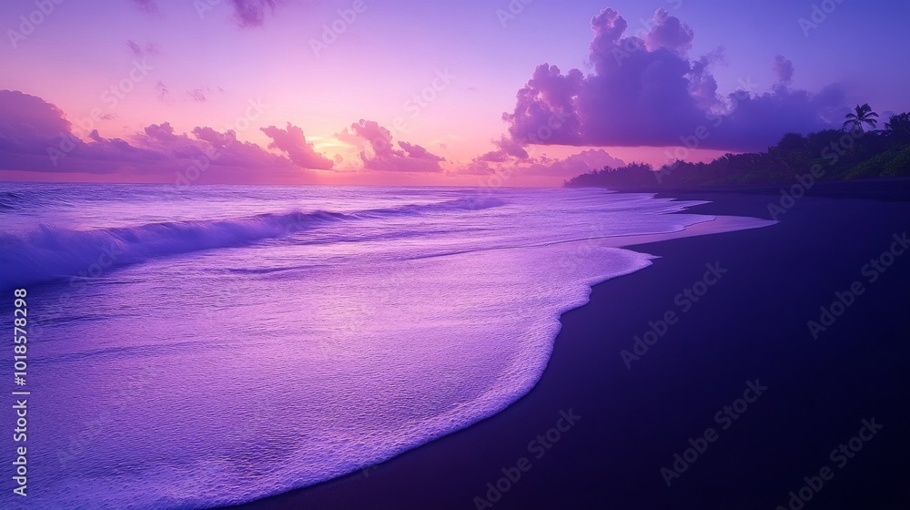 Purple Sunset Over a Black Sand Beach Purple Sunset Over a Black Sand Beach