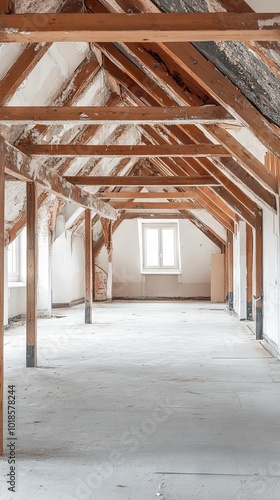 Unfinished Attic Space with Exposed Wooden Beams