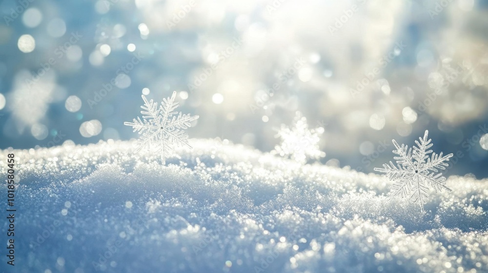 Delicate snowflakes swirling through a winter sky, set against a natural, snowy background perfect for holiday celebrations Delicate snowflakes swirling through a winter sky, set against a natural, snowy background perfect for holiday celebrations