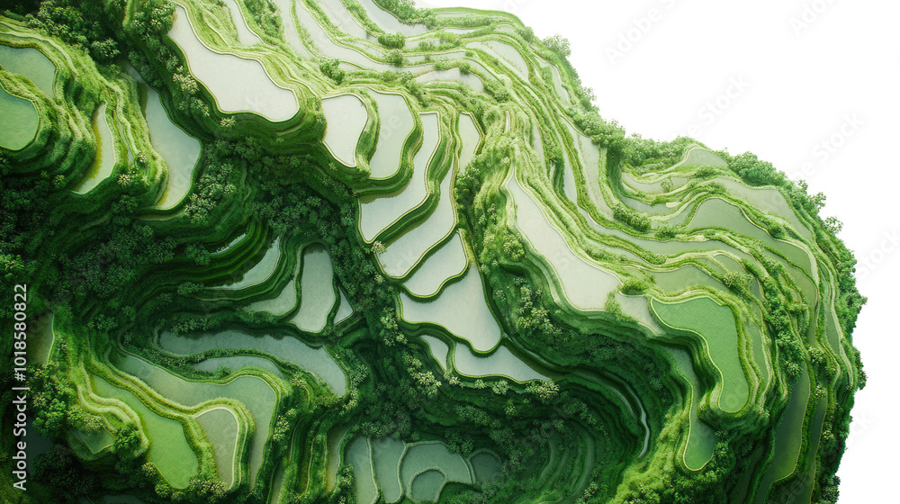 Obraz premium rice plantation, terraces, aerial view transparent background