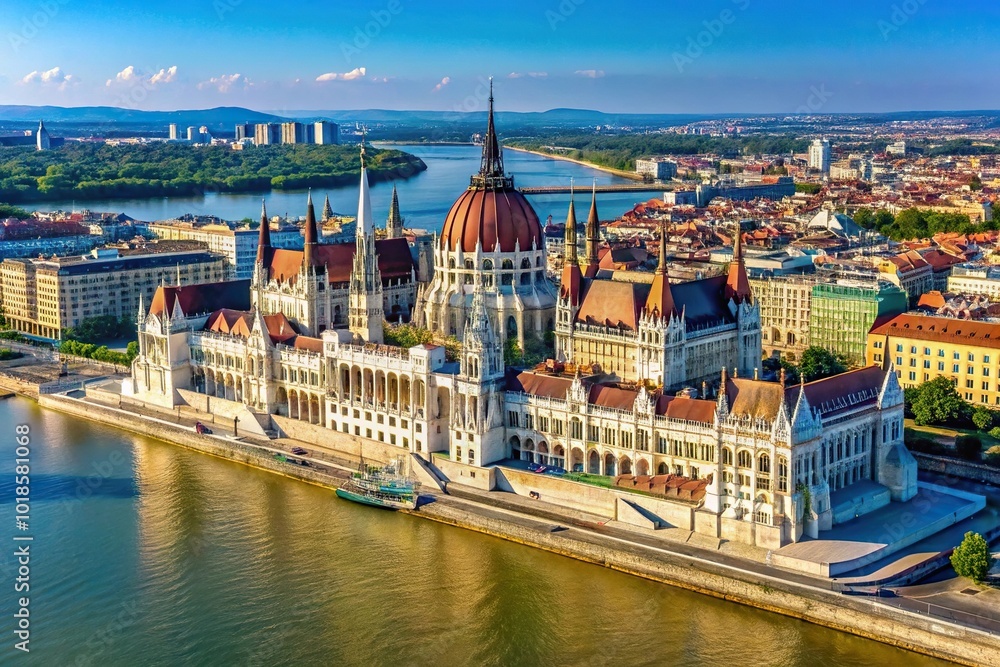 Obraz premium Aerial view of the Hungarian Parliament Building in Budapest