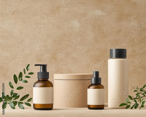 Skincare line in sugarcane-based packaging, eco-friendly beauty, renewable resource packaging