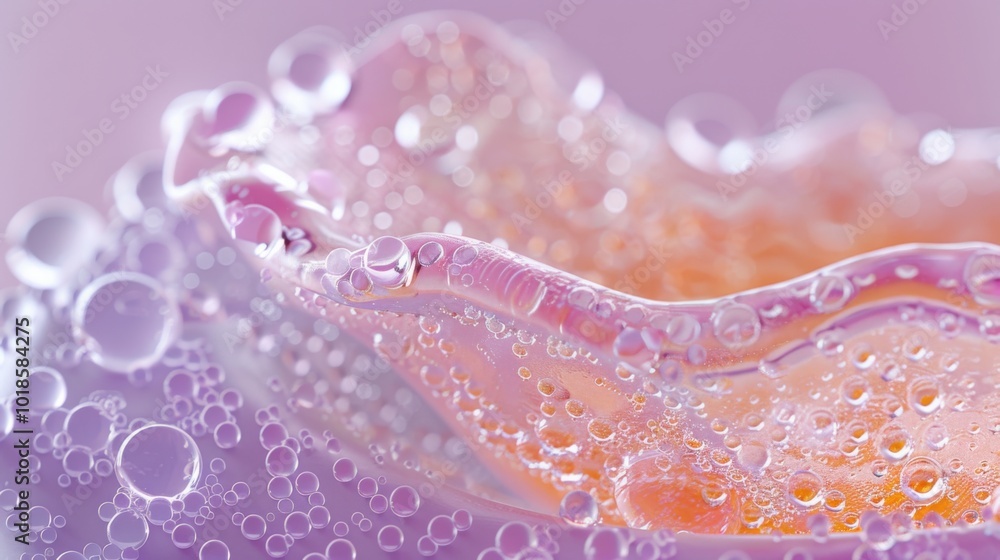 Close-up X-ray of a translucent mikan slice, pastel lavender background, beads of water, frosted glass effect, crisp and detailed composition. Close-up X-ray of a translucent mikan slice, pastel lavender background, beads of water, frosted glass effect, crisp and detailed composition.
