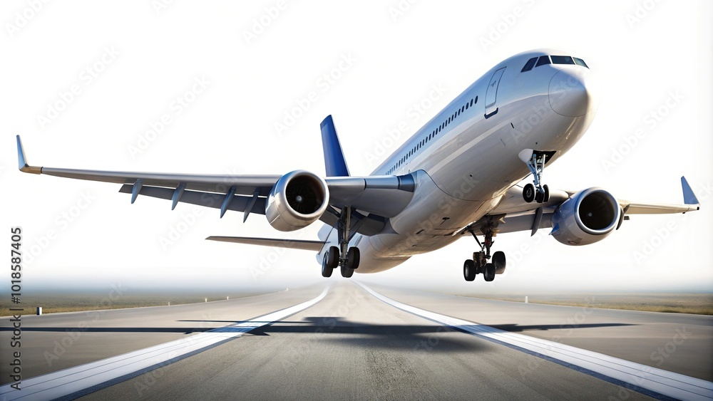 Fototapeta premium Airplane taking off from blank canvas