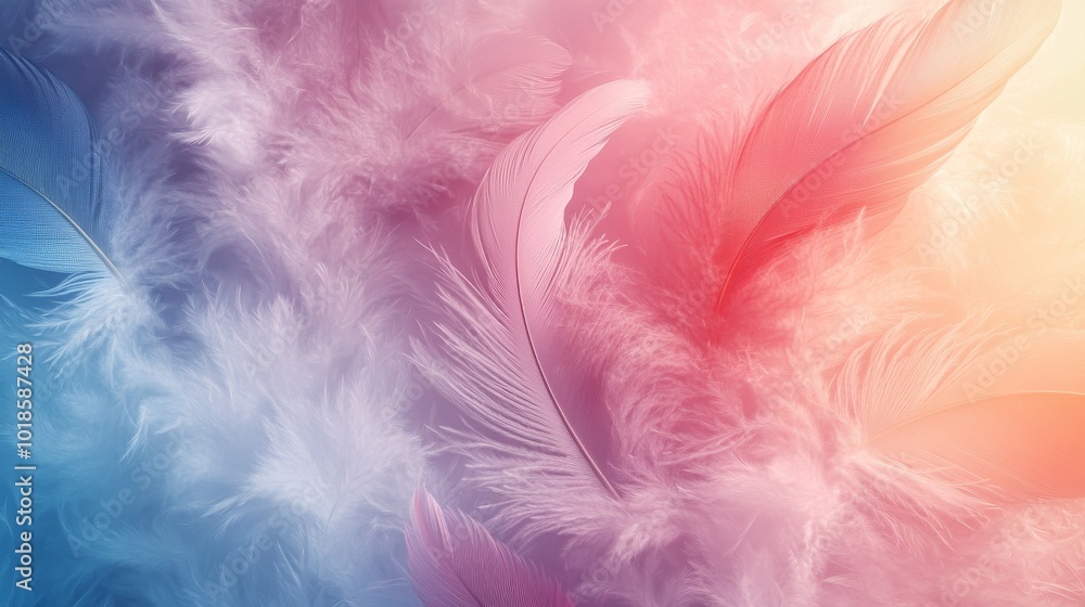 Soft, Pastel-Colored Feathers with Delicate Texture and Gentle Light Soft, Pastel-Colored Feathers with Delicate Texture and Gentle Light