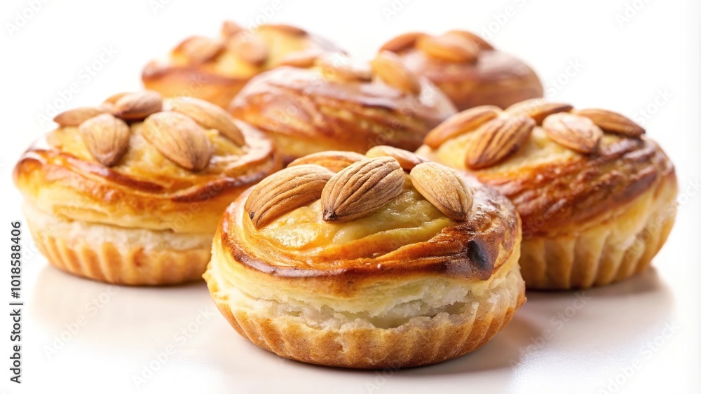 Almond pastries isolated on white background, Worm's Eye View Almond pastries isolated on white background, Worm's Eye View