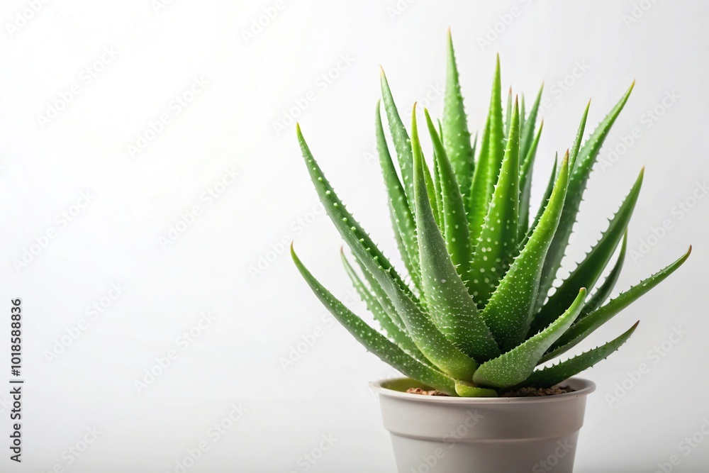 Aloe Vera plant on white background with asymmetrical composition Aloe Vera plant on white background with asymmetrical composition