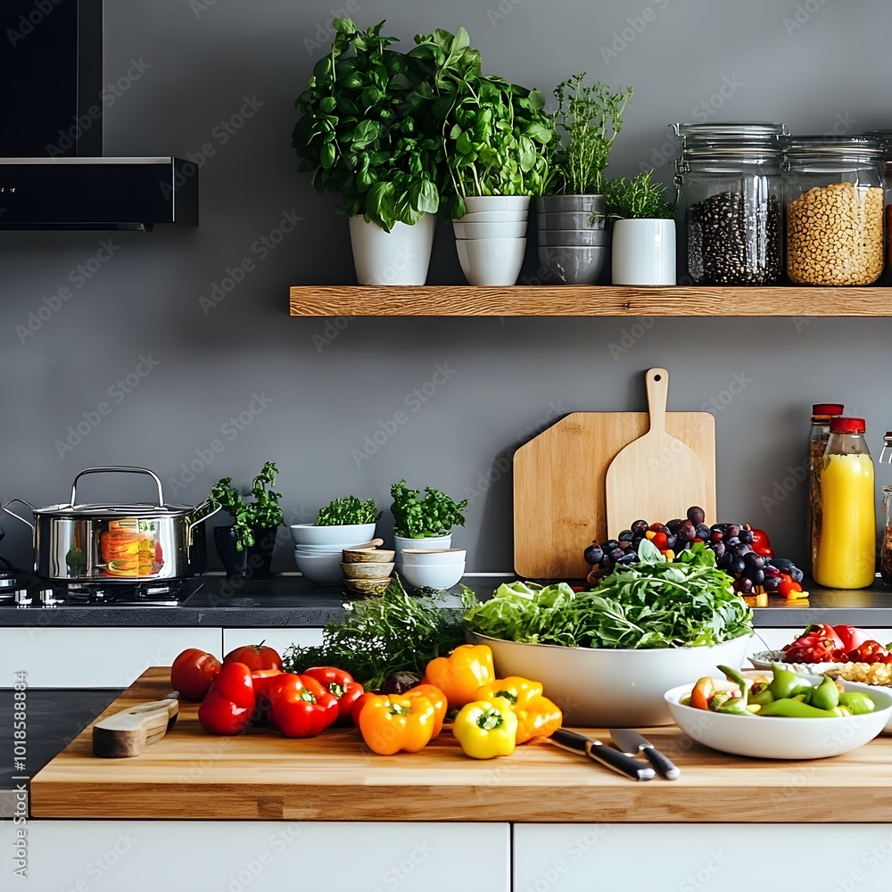 Fresh, colorful food in a stylish kitchen Fresh, colorful food in a stylish kitchen