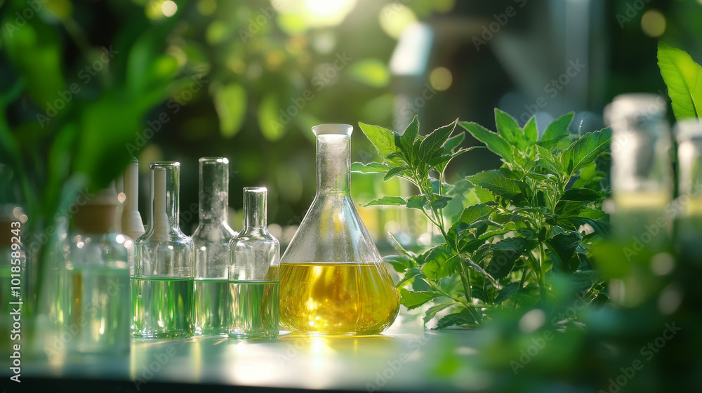 A green background shows a biology lab, where science meets nature. Plants are shown, highlighting their chemical makeup and structure. A green background shows a biology lab, where science meets nature. Plants are shown, highlighting their chemical makeup and structure.