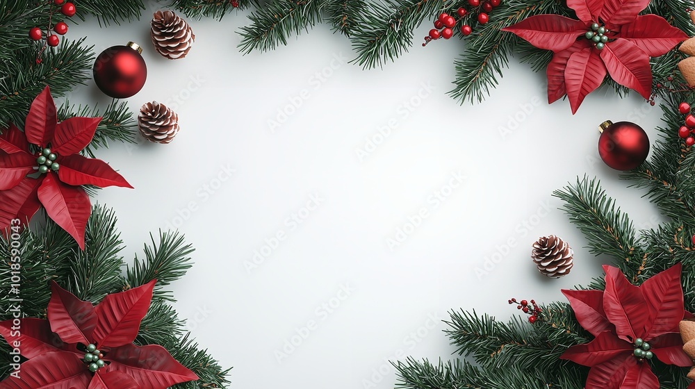 A white background with a red frame and a red star in the middle. The frame is decorated with red berries and candy canes A white background with a red frame and a red star in the middle. The frame is decorated with red berries and candy canes