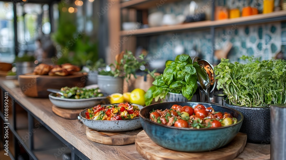 Obraz premium Fresh, colorful food in a stylish kitchen