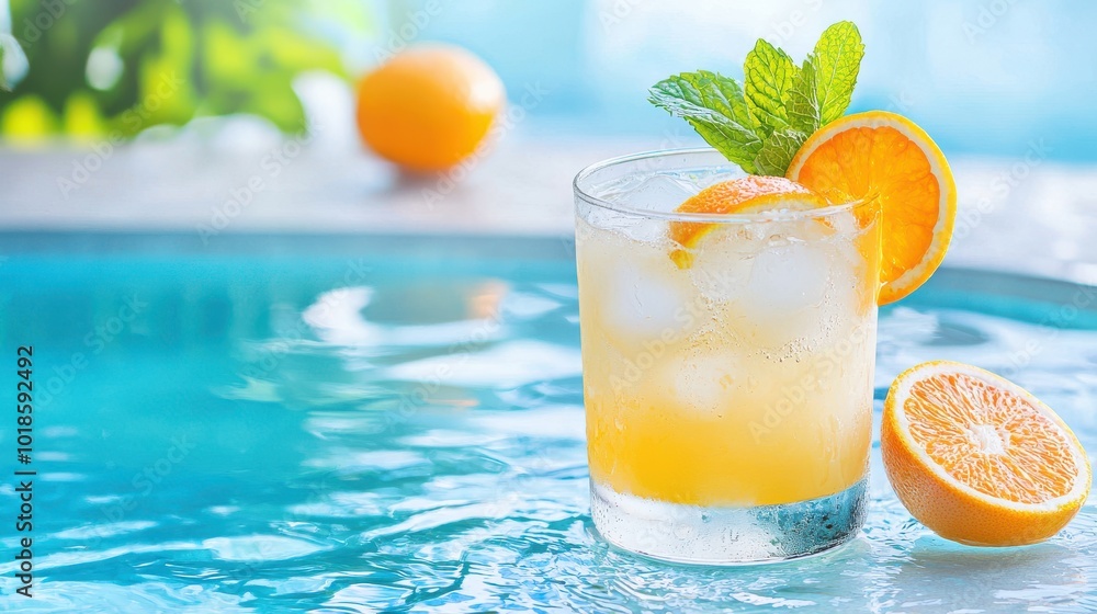 A refreshing citrus cocktail with oranges and mint, perfect for a hot summer day by the pool. A refreshing citrus cocktail with oranges and mint, perfect for a hot summer day by the pool.