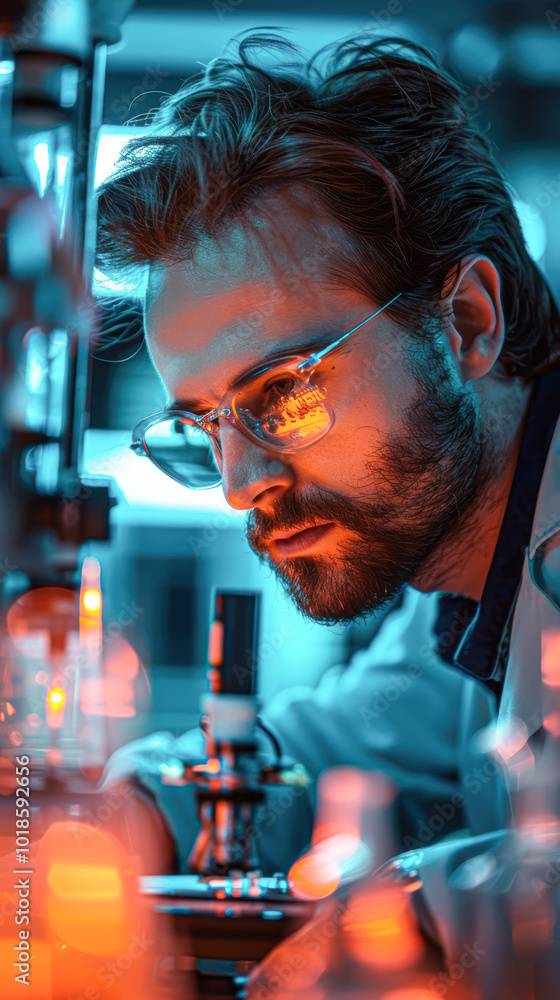 Bright Future of Science Scientist Engaged in Experiment in Modern Lab with Detailed Equipment and Focused Expression Bright Future of Science Scientist Engaged in Experiment in Modern Lab with Detailed Equipment and Focused Expression