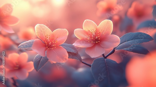 Delicate Pink Blossoms in Soft Light with a Blurred Background