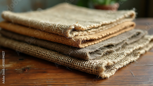 CBD or hemp fiber fabrics on a wooden table photo