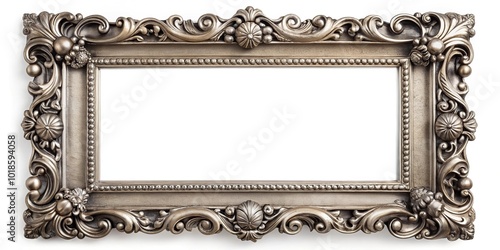 antique silver picture frame on white background