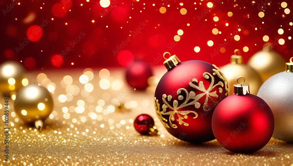 red gold christmas decorations glittery background creating festive sparkle red gold christmas decorations glittery background creating festive sparkle