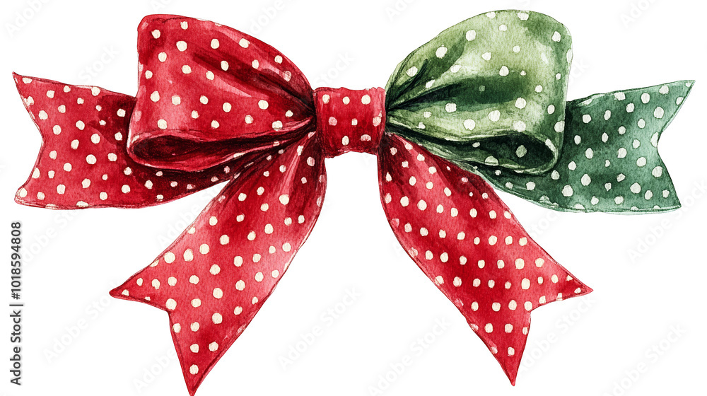 Red and Green Watercolor Bow with White Polka Dots Red and Green Watercolor Bow with White Polka Dots