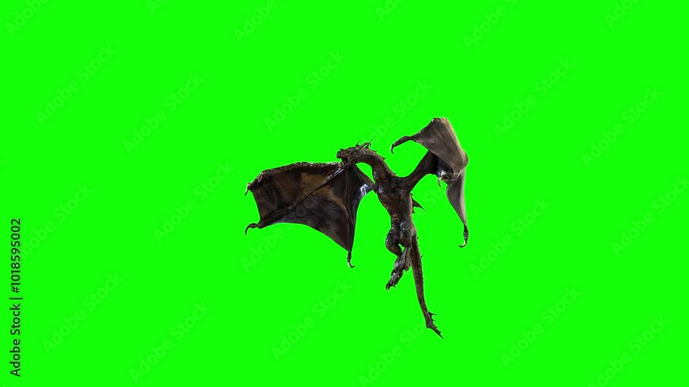 3d Illustration of a fantasy dark dragon and spread wing to flying isolated on green background. 3d Illustration of a fantasy dark dragon and spread wing to flying isolated on green background.