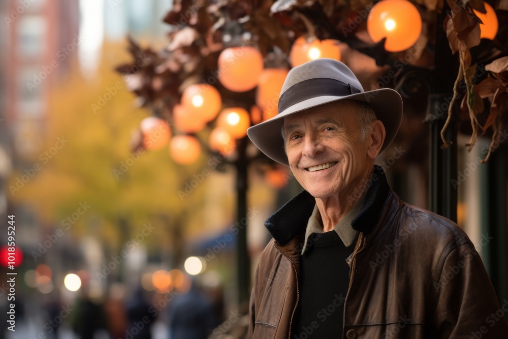 Portrait of a senior man in a hat walking in the city Portrait of a senior man in a hat walking in the city