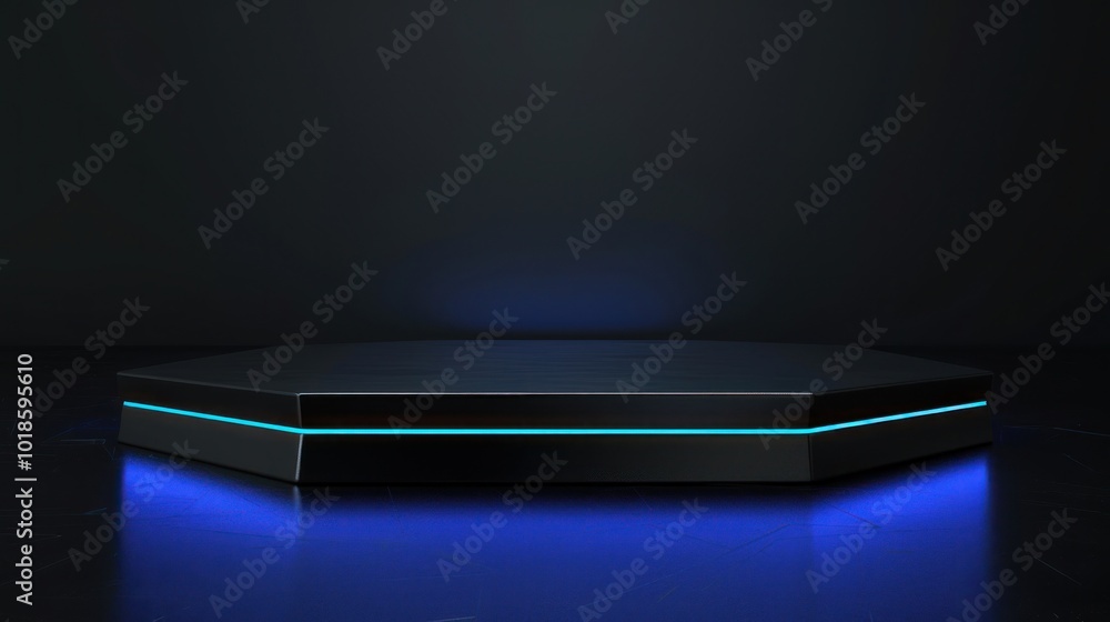 Black Hexagon Platform with Neon Blue Light Black Hexagon Platform with Neon Blue Light