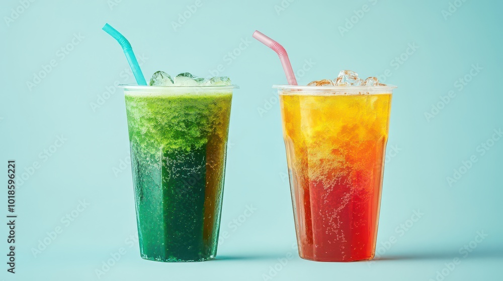 Refreshing Colorful Drinks on a Blue Background Refreshing Colorful Drinks on a Blue Background