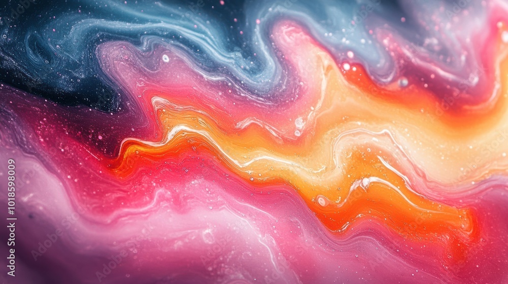 Abstract Swirling Hues of Pink, Orange, and Blue with Sparkling Glitter Abstract Swirling Hues of Pink, Orange, and Blue with Sparkling Glitter