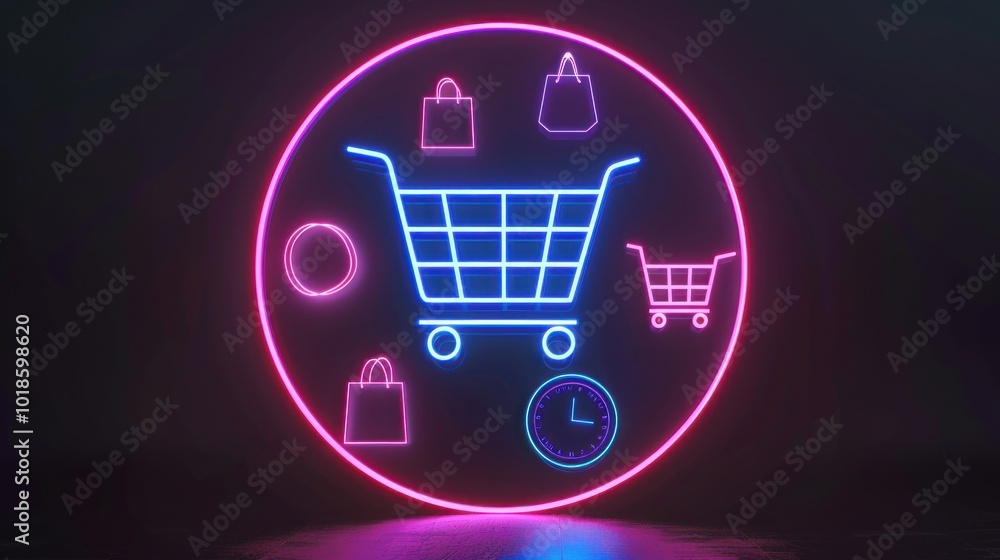Neon Shopping Cart Icon Neon Shopping Cart Icon