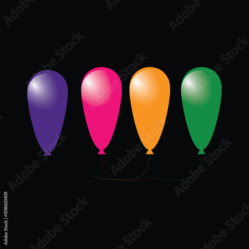 Realistic red and black 3d balloons set isolated on transparent background