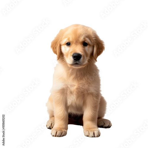 Sitting Golden Retriever puppy, transparent background