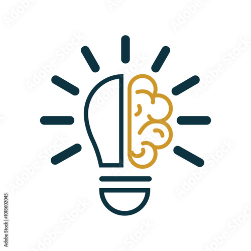 Creative idea icon. Brain in a light bulb vector illustration. outline design style.  Thin sign of innovation, solution, education logo. vector design