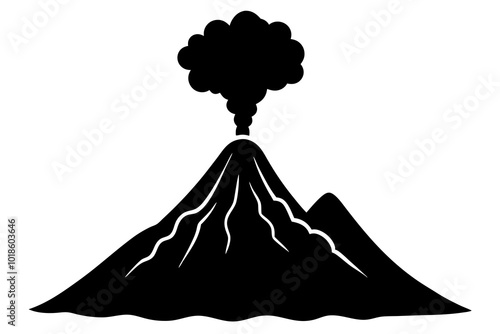  Icelandic Volcano Silhouette Vector Illustration with Smoke