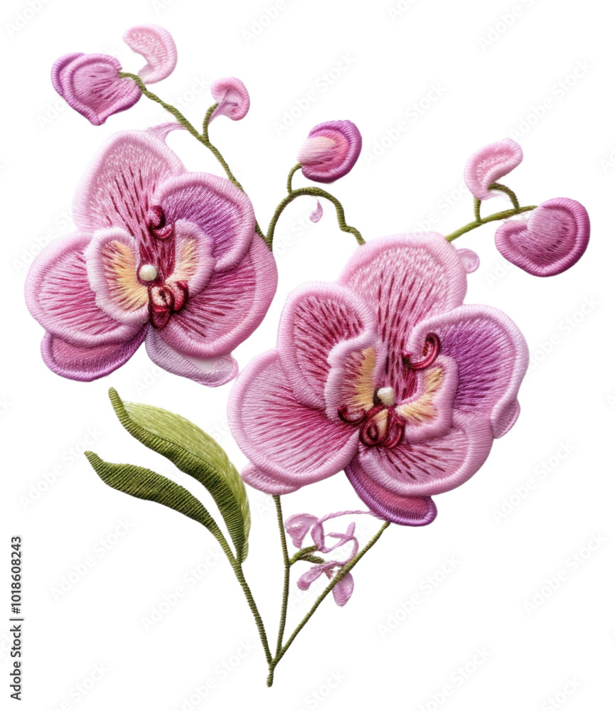 Fototapeta premium PNG Orchid new year in embroidery style pattern flower plant.
