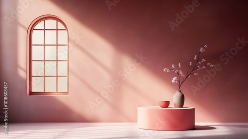 Wallpaper Mural Elegant 3D studio room setting with deep plum background empty floor and wall product podium window shadow overlay and diffused dramatic sunlight   Mockup for high end product display or presentation Torontodigital.ca