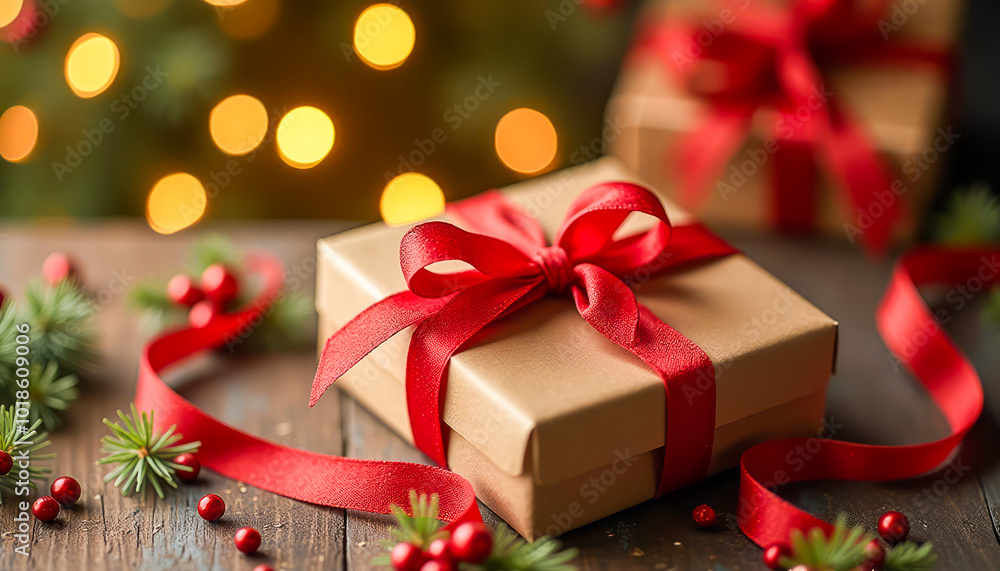 Perfect Christmas gift in friendly packaging on wooden table, eco holiday concept, Christmas gift wrapping, Perfect Christmas gift in friendly packaging on wooden table, eco holiday concept, Christmas gift wrapping,