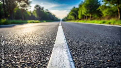 Asymmetrical road with white stripes and blurred background