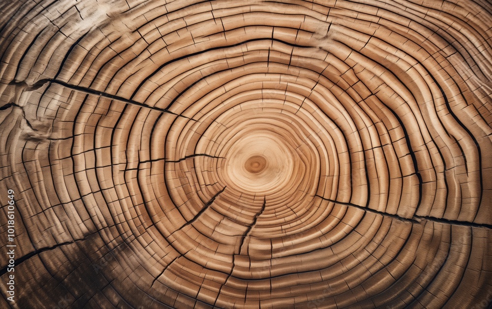 Fototapeta premium Close-up of Tree Trunk Cross-Section with Detailed Growth Rings - Made with Generative AI