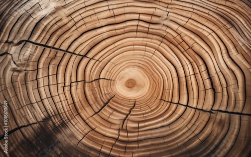 Close-up of Tree Trunk Cross-Section with Detailed Growth Rings - Made with Generative AI