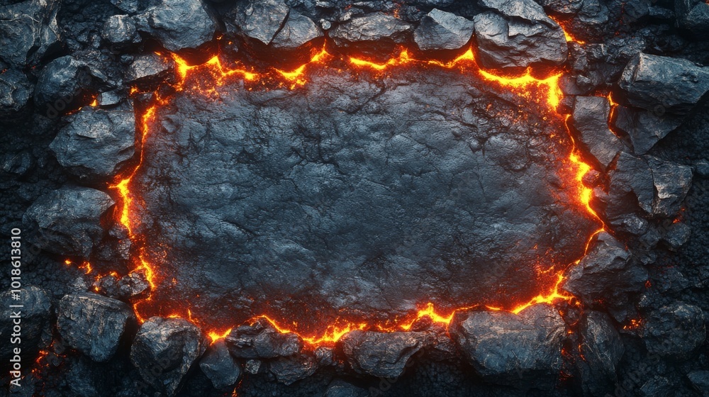 Molten Lava Bordering a Rough Dark Stone Surface Molten Lava Bordering a Rough Dark Stone Surface