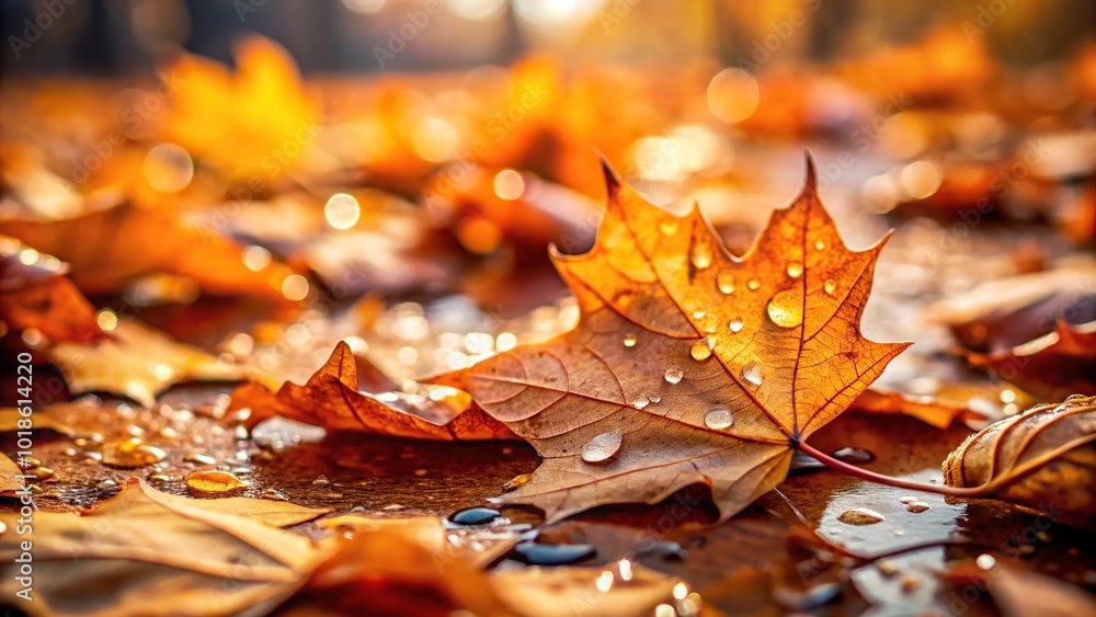 Autumn background with dry leaves and raindrops, low angle view Autumn background with dry leaves and raindrops, low angle view