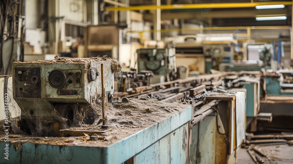 Dusty and abandoned industrial machinery in an old factory. Dusty and abandoned industrial machinery in an old factory.